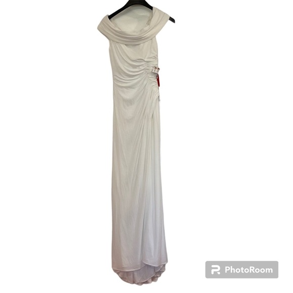 Anthropologie | Mac Duggal 26517 One Shoulder Ruched Jersey Gown In White Size 0 - Picture 6 of 13